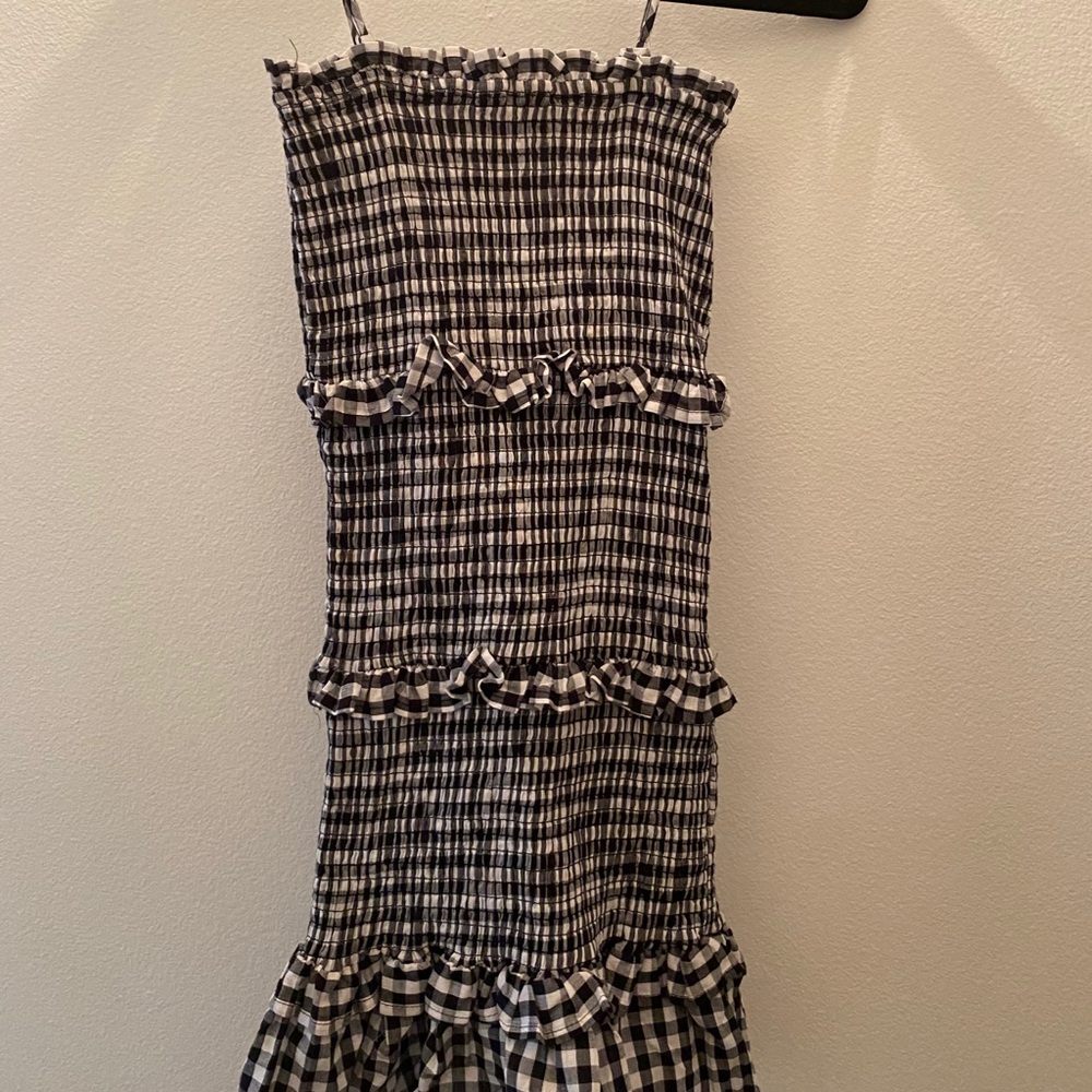 Gingham Print Ruffle Trim Cami Dress